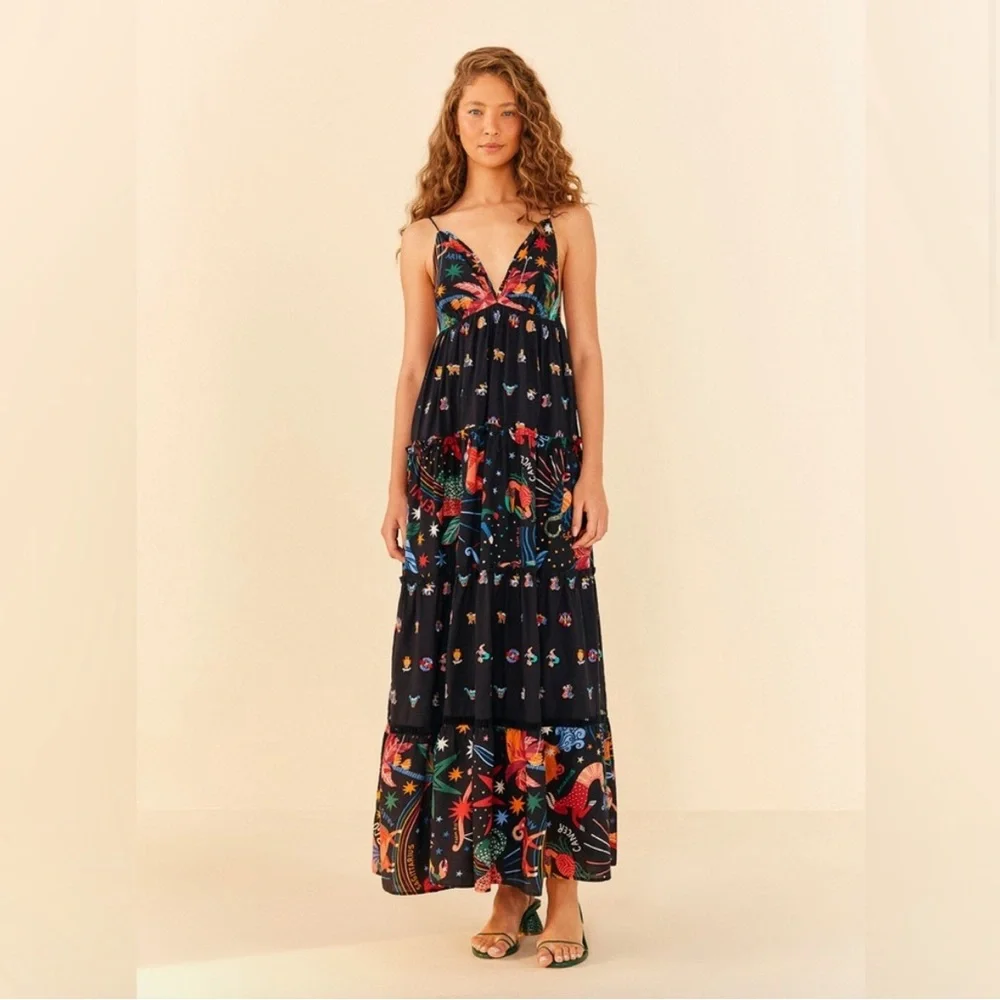 FARM RIO Rio Zodiac Embroidered Maxi Dress - Picture 1 of 13
